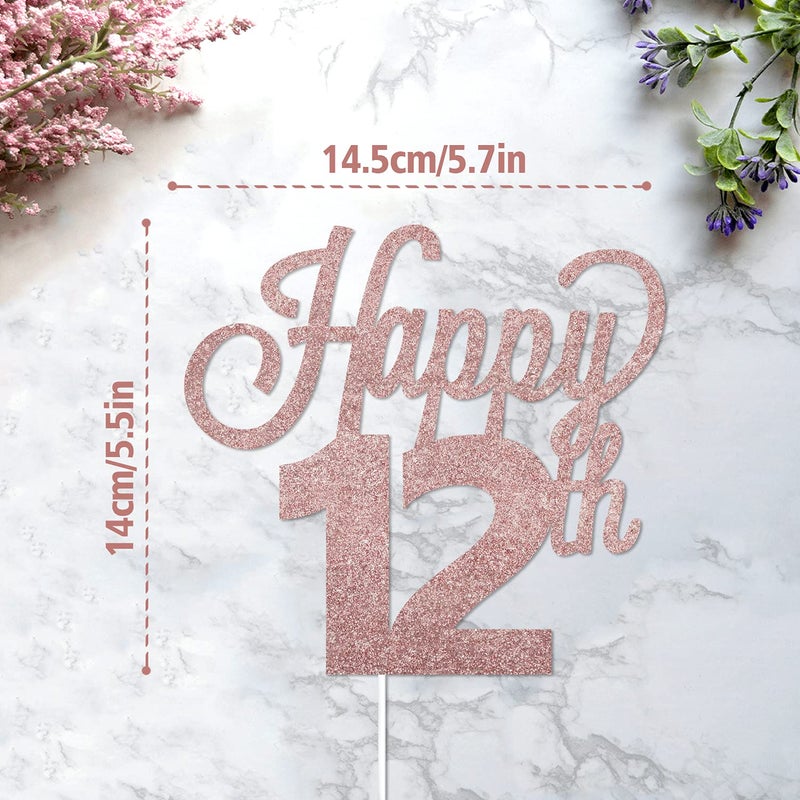 LINGTEER Happy 12th Birthday Cake Topper - Cheers to Twelve Years Old Birthday Party Cake Centerpieces Decorations Sign. - Image 3